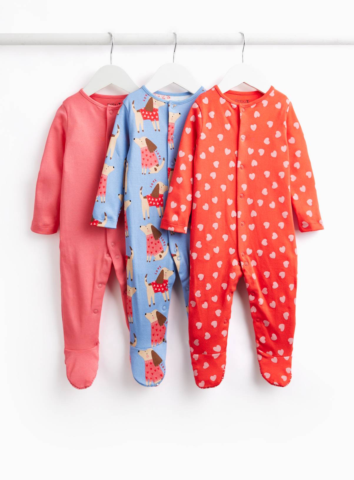 Sausage Dog, Heart & Plain Sleepsuits 3-Pack 18-24 months - Image 1